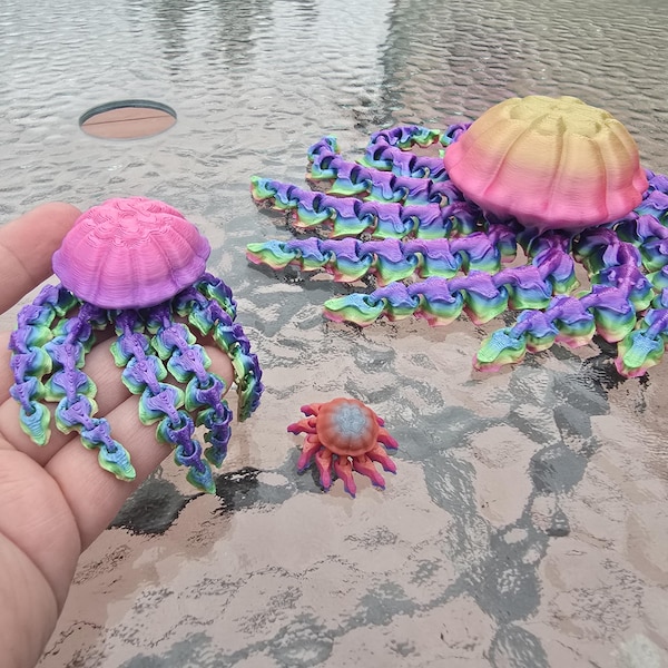 3D Printed Rainbow Jellyfish Figurine: Tiny RainbowJellyfish Decor