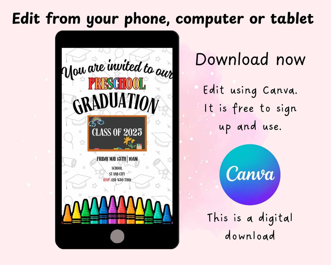 Preschool Graduation Invitation Class Of 2026 Invite Crayons Party preschool-graduation-invitation-class-of-2026-invite-crayons-party