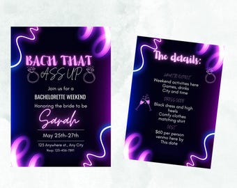 Bach that Ass up Bachelorette invitation, Bachelorette weekend invite