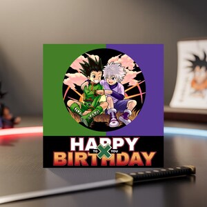 Carte d'anniversaire Hunter x Hunter, carré 145 x 145 mm avec Gon et Killua, voeux anime uniques, cadeau d'anniversaire parfait