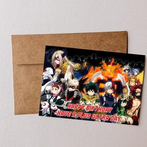 My Hero Academia Geburtstagskarte – Plus Ultra Anime Grußbild – Shigaraki, Deku, All Might, Todoroki, Bakugo – BNHA / MHA Geschenk für Sie und Ihn