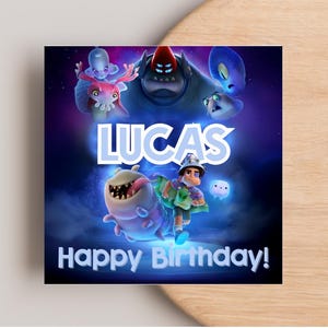 birthday card Personalized Elio & Glordan Funny Square Custom Card for Him or Her, Cute Character Design for Kids Adults