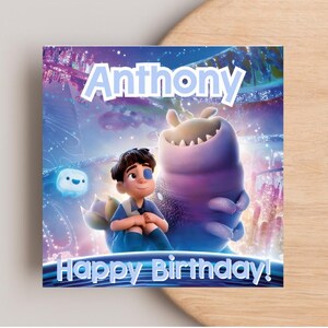 Birthday Card Personalized Elio and Glordan Funny Custom Square Card for Him or Her Kids & Adults Cute Character Design