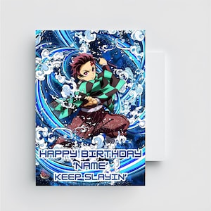Biglietto di auguri di compleanno personalizzato Demon Slayer - Tanjiro Kamado Kimetsu no Yaiba, formato A5, regalo per i fan del manga