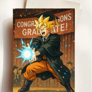 Carte de remise des diplômes de Goku - cadeau de félicitations d'anime inspiré de Dragon Ball Z - voeux drôle de fan de DBZ