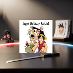 Cartão de aniversário personalizado feito à mão do Luffy - Cartão de felicitação de anime One Piece para fãs do Chapéu de Palha, cartão de arte de fã de mangá exclusivo