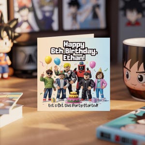 Roblox Personalisierte Geburtstagskarte mit benutzerdefiniertem Namen - Quadratische 145 x 145 mm Gaming-Grußkarte für Kinder - Roblox Geburtstagsgeschenk