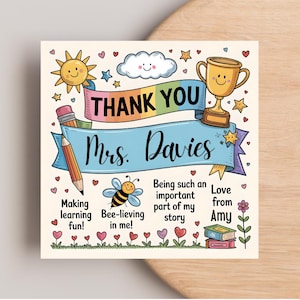 Cartão de agradecimento personalizado para professores – presente de agradecimento personalizado para formandos da escola, cartão de despedida de fim de ano
