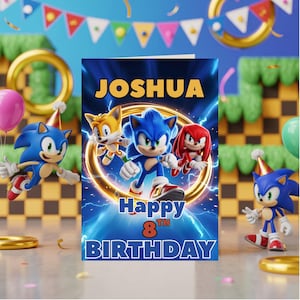 Cartão personalizado do Sonic the Hedgehog - Saudação de aniversário e comemoração personalizável para fãs, lembrança exclusiva de videogame