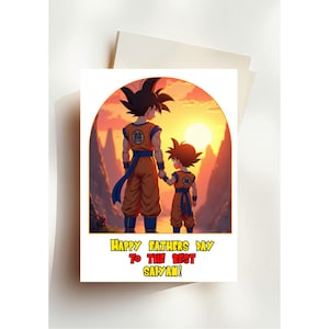 Gepersonaliseerd: Goku & Gohan-vaderdag- of verjaardagskaart | Dragon Ball Z Dad Card | Animecadeau voor hem | Grappige DBZ-kaart | Saiyan Dad Card