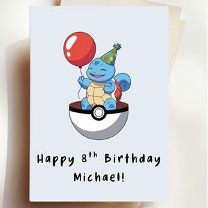 Personalisierte Squirtle Geburtstagskarte A5 | Handgemachtes Pokemon Wassertyp Grußbild für Anime Fans Geschenk