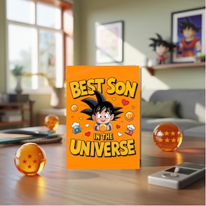Kawaii Goku Birthday Card for son – Cute Dragon Ball Z Anime Fan Gift, Handmade A5 Greeting Card