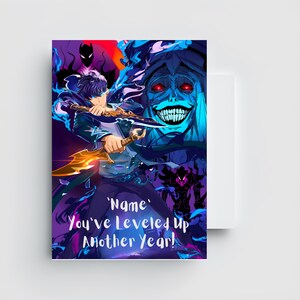 Biglietto d'auguri A5 "Solo Leveling" - Biglietto d'auguri anime manga personalizzato per i fan di Sung Jin-Woo Shadow Monarch