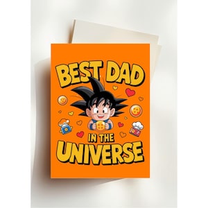 Carte d'anniversaire Kawaii Goku Dragon Ball Z pour papa | Cadeau pour fan d'anime | Joli design fait main A5