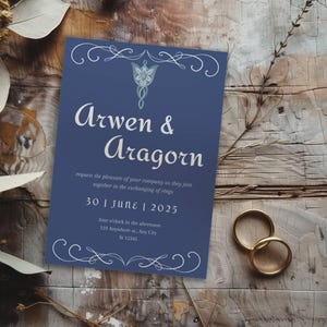 Elven Wedding Invitation Template | Editable Blue Fantasy Invite Inspired by LOTR | Elegant Arwen Design & Wedding Announcement
