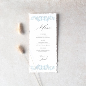 Light Blue Wedding Menu Template Editable Classic Reception Menu Printable Elegant Wedding Stationery Download