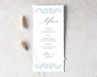 Light Blue Floral Wedding Menu Template: Elegant Reception Stationery (Digital Download)