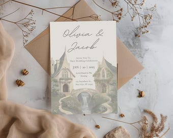 Zaproszenie ślubne Rivendell: Elficki wzór fantasy (szablon Canva 5x7 cali)