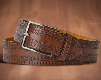 Mens Black Brown Leather Belt Handmade Classic Fashion Belt Made of Real Cow Hide