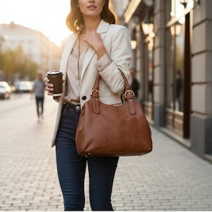 Medium Vegan Leather Shoulder Tote Bag – Women’s Zip Everyday Handbag