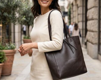 Italian Leather Large Shoulder Bag for Women – Made in Italy Shopper Tote Bag