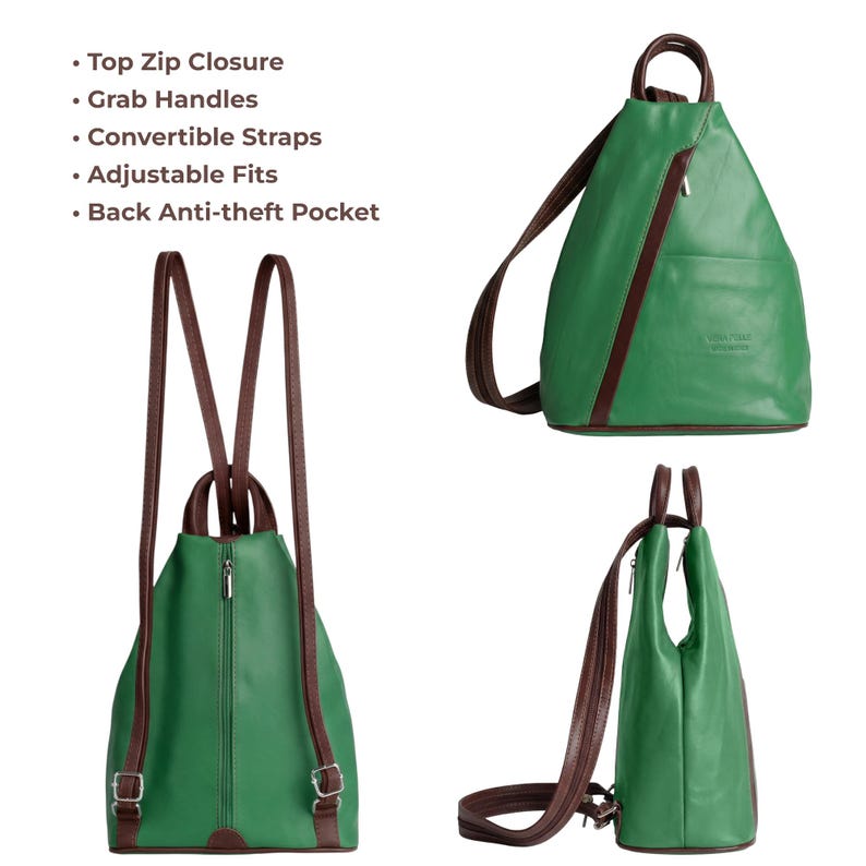 Italian Leather convertible Backpack, Anti-theft Vera Pelle Backpack for Women image 3