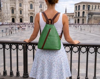 Italian Leather convertible Backpack, Anti-theft Vera Pelle Backpack for Women