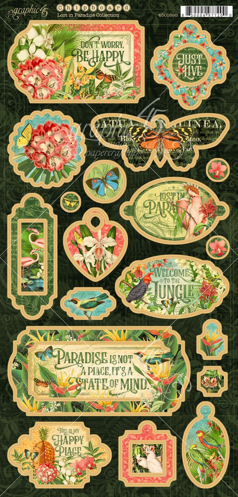 Graphic 45 Lost In Paradise Chipboard