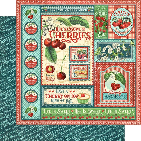 Graphic 45  Life's A Bowl of Cherries Collection 16 sheets 12x12 Papers, 2 of each design