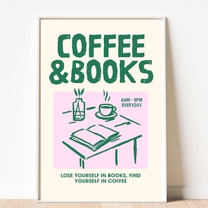 Coffee & Books Wall Art | Cozy Reading Nook Printable | Book Lover Digital Download | Literary Cafe Aesthetic | Warm Neutral Decor
