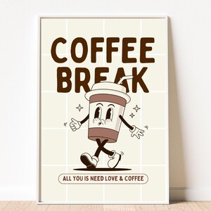 Vintage Coffee Break Wall Art | Retro Cafe Printable | Midcentury Coffee Kitchen Decor | Digital Download Art | Cozy Espresso Poster