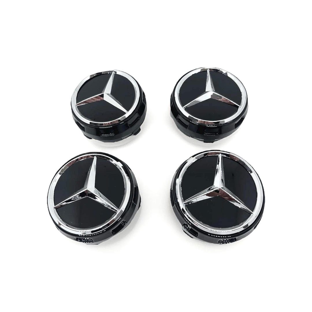 Set of 4 Mercedes-benz AMG Gloss Black Alloy Wheel Centre Caps 75mm ...
