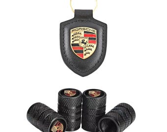 Porsche Crest Keyring Genuine Leather & Porsche Dust Caps. Porsche Gift