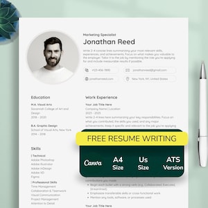 Modern Canva Resume Template, Simple CV Template Canva, One & Two Page Resume, Editable Canva Template, Personalized Resume Template