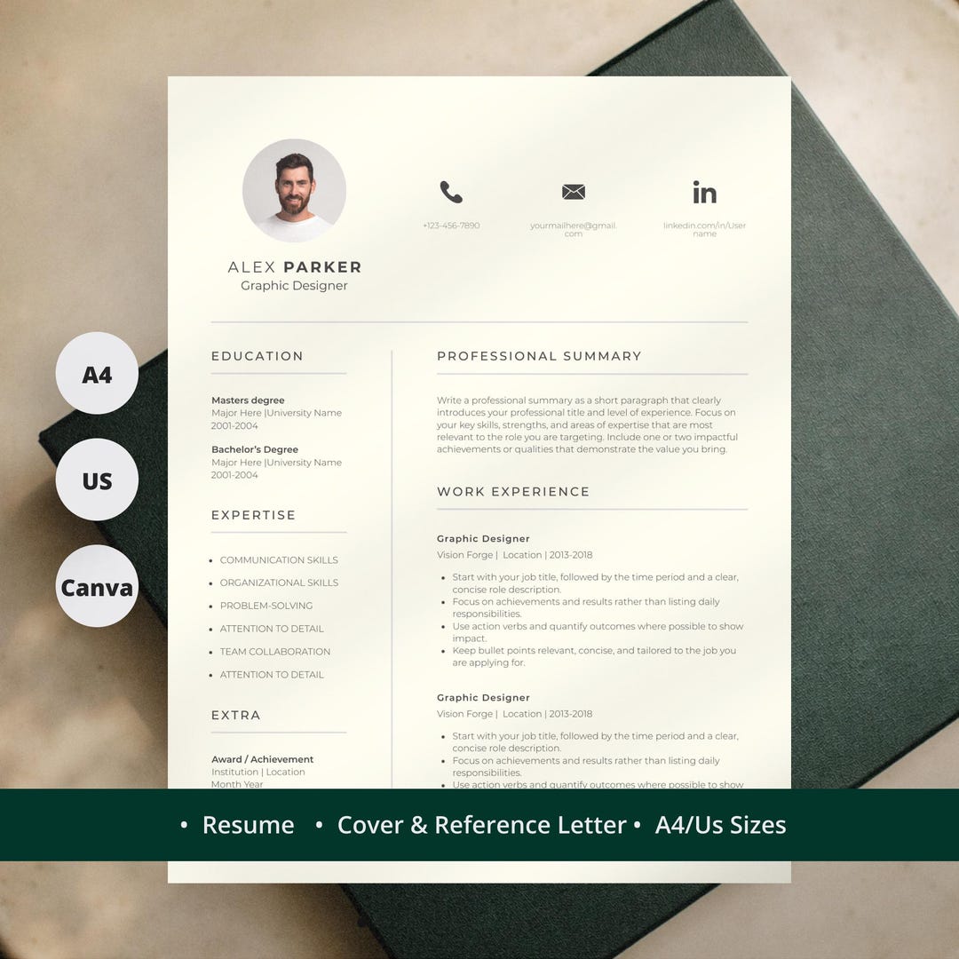 Professional Canva Resume Template With Photo, Two Column CV, Modern ...