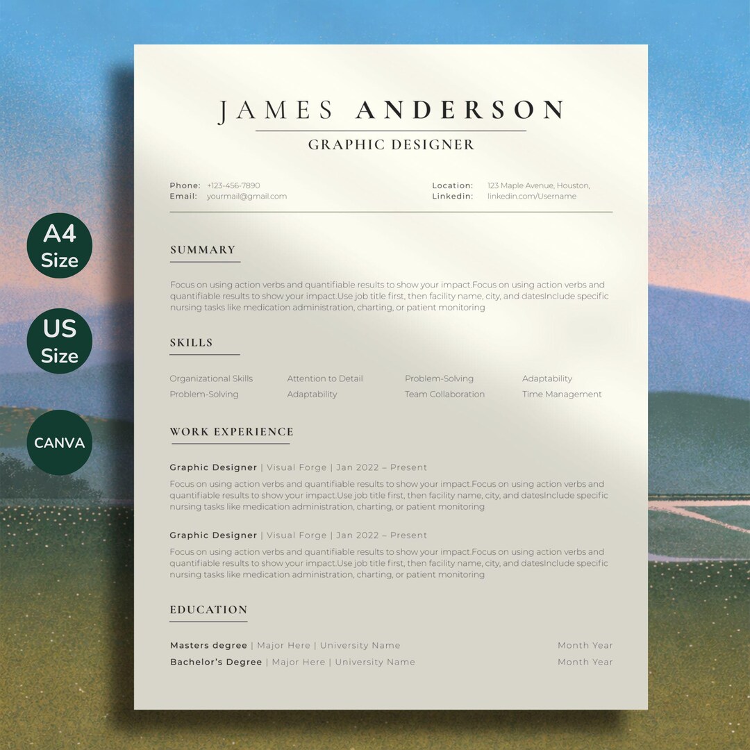 ATS Friendly Resume Template, Minimalist Design Resume, Professional CV ...