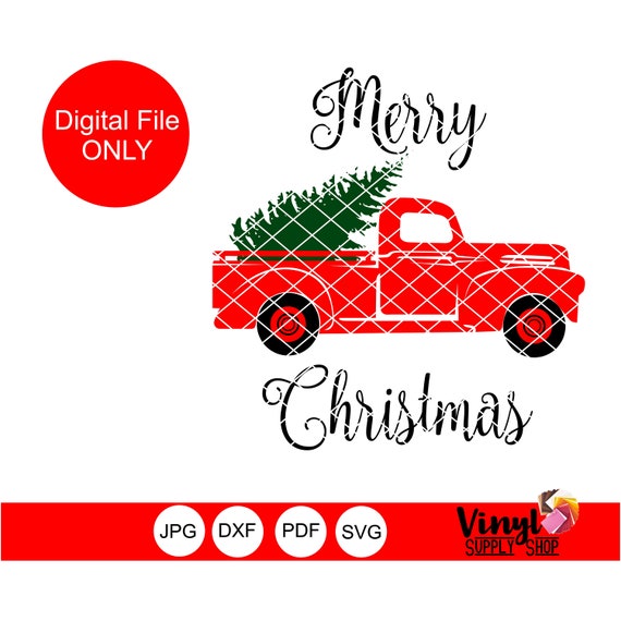 Download Free Digital Files Only Old Red Truck Tree Merry Christmas Svg Dxf Etsy SVG DXF Cut File