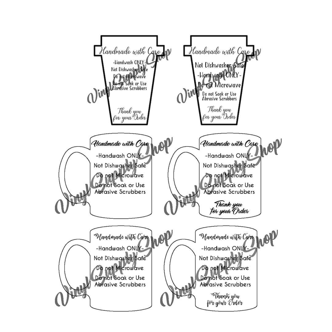 Care Card Instruction Printables Bundle, Not Dishwasher Safe Handwash