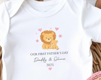 Our First Fathers Day Babygrow, Personalised baby grow, Custom Baby suit, 1st Fathers Day, Lion Baby Vest, 1st Fathers Day, Girl Dad, Boy