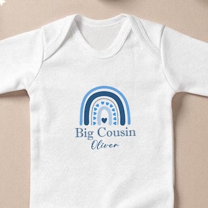 Benutzerdefinierte Big Cousin Romper, Junge Geschlecht offenbaren T-Shirt, Big Cousin Babygrow, Cousin Outift, Big Cousin Baby Weste, individuelles Babypartygeschenk