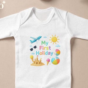 My First Holiday Tshirt, First Holiday Babygrow, First Time Flyer Outfit, Travelling Clothing, Holiday Tee, Boys Tee, Girls T Shirt