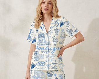 Portugal Girls Trip Pajamas, Lisbon Travel Matching PJs, Vacation Friend Group Sleepwear, Portuguese Azulejo Pajama Set, Family Group