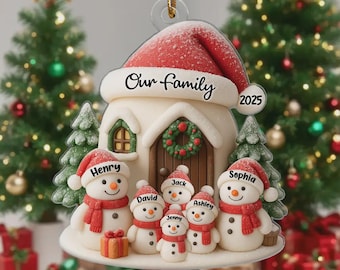 Personalized Snowman Family Acrylic 2D Flat Ornament, Christmas Tree Decoration 2025 & Gift for Families
