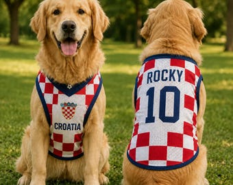 Aangepaste Kroatische hondenjersey, geruit huisdiershirt, naam en nummer puppytopje