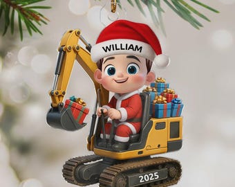 Personalized Excavator Christmas Ornament, Flat 2D Acrylic Kid Ornament