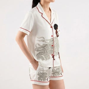 Black History Month Pajama Set for Women, Afro Queen Satin PJs, Freedom Black Beauty Silky Short Sleeve Sleepwear, Cultural Art Loungewear image 2