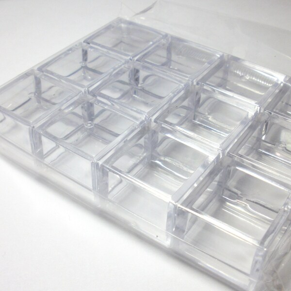 12- Small Square Container/Boxes. Clear - 12