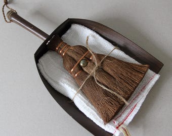 Japanese Palm Broom Set: Handmade Cleaning Tools with Dustpan & Cloth
