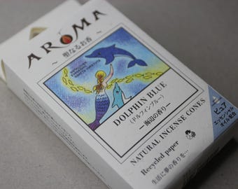 Japanese Incense Cones: Fresh Ocean Scent - Dolphin Blue (16 Cones, 20 Min Burn Time)