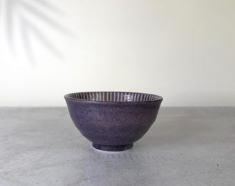 Mino-yaki Ume Jyuso Purple Rice Bowl | Japanese Ceramic | Handmade Pottery | Mino Ware Bowl | 12 x 6.4 cm